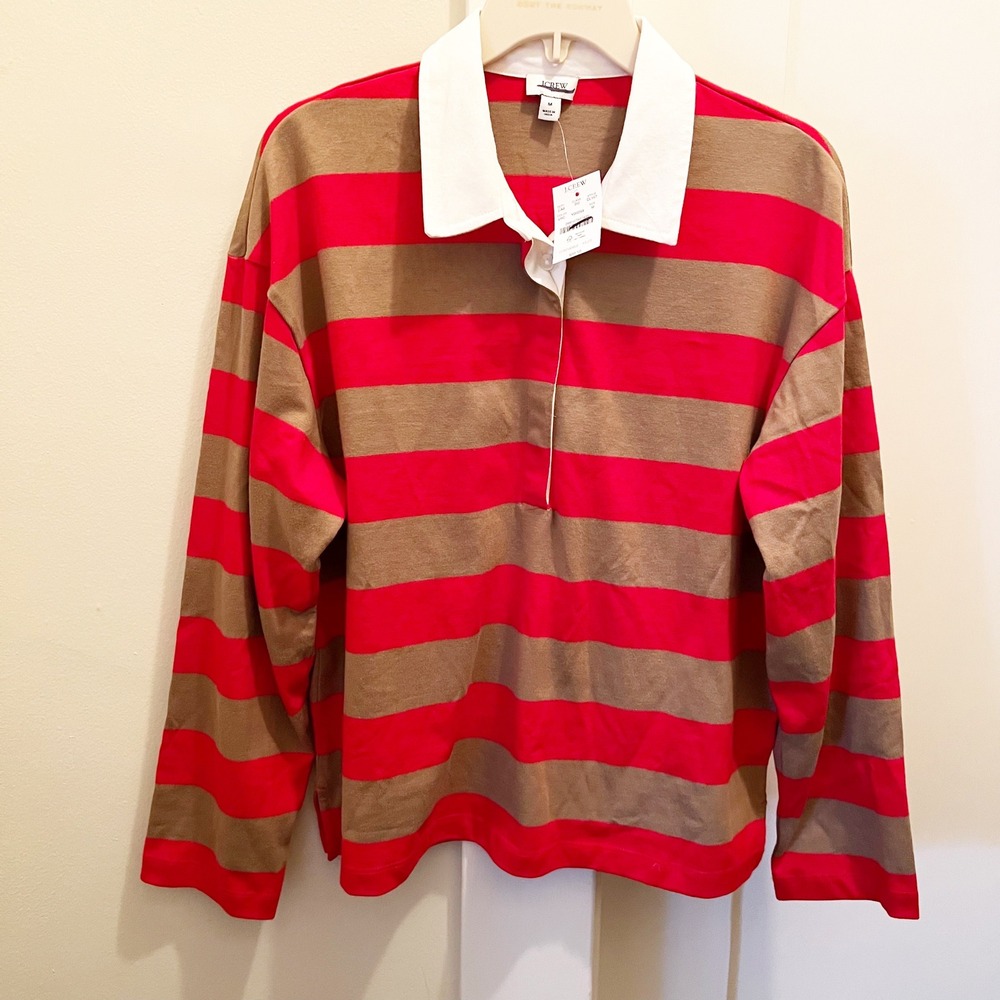 J. Crew Factory Red and Tan Striped Top